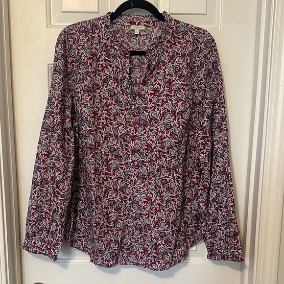 Tops - Talbots ruffle trim popover blouse pink blue floral large 100% cotton